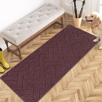 PURRUGS Dirt Trapping Door Mat 24" x 59", Non-Slip Machine Washable Entry Rug, Shoe Scraper, Dog Doormat, Super Absorbent Welcome Mat for Front & Back Door, Muddy Wet Shoes & Paws, Burgundy Red