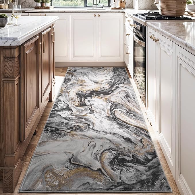 2x8 Runner Rug for Hallways Kitchen Modern Abstract Washable Runner Rug Soft Non Slip Marble Carpet Runner for Laundry Entryway Bedroom Bathroom