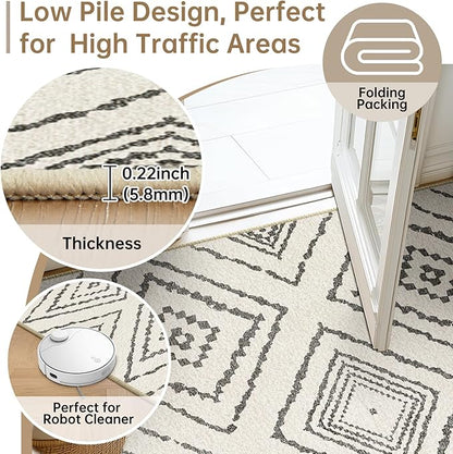 Area Rug 10x14 Rug Machine Washable Non-Slip Low Pile Print Pattern Western Rug for Living Room Bedroom Entryway Tribal Series -Navywhite/Black