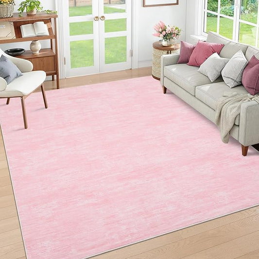 Garvee 5x7 Kids Room Rugs Washable Bedroom Rug Non Slip Stain Resistant Solid Color Rug Non Shedding Low Pile Carpet Foldable Minimalist Mats for Living Room, Dining Room, Pink