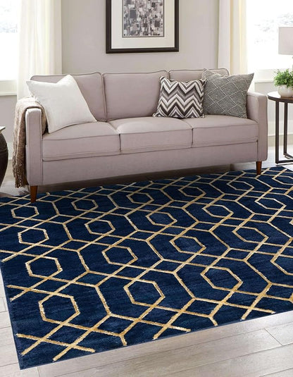 Marilyn Monroe Glam Collection Area Rug - Trellis (7' 10" Square, Navy Blue Gold/ Gold)