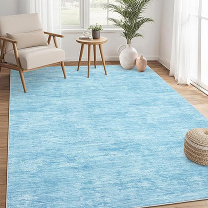 RUGSREAL Washable Rug 10x13 for Living Room Modern Abstract Area Rug Non-Slip Large Contemporary Bedroom Rug Stain Resistant Aesthetic Accent Floor Carpet Foldable Solid Rug for Home Office, Blue