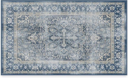 RUGGABLE Washable Area Rug – Kamran Admiral Blue 3x5, Stain-Resistant, Non-Slip – Small Machine Washable Rugs for Living Room, Bedroom, Hallway, Entryway & Office–with Standard Pad