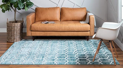 Rugs.com Lattice Trellis Collection Rug – 3' x 5' Blue Low-Pile Rug Perfect for Living Rooms, Large Dining Rooms, Open Floorplans