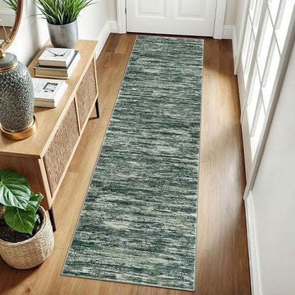 2x8 Modern Abstract Runner Rug for Hallways, Dark Green Super Soft Hallway Decor Kitchen Rugs with Non-Slip, Non-Shedding Washable Rug for Entryway Bedroom Indoor