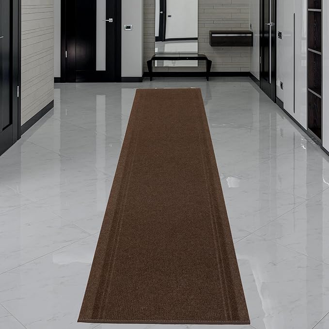 English Home Custom Size Non Slip Striped Design Light Weight Durable PVC Backing Thin Pile Runner Rug (36" x 6')