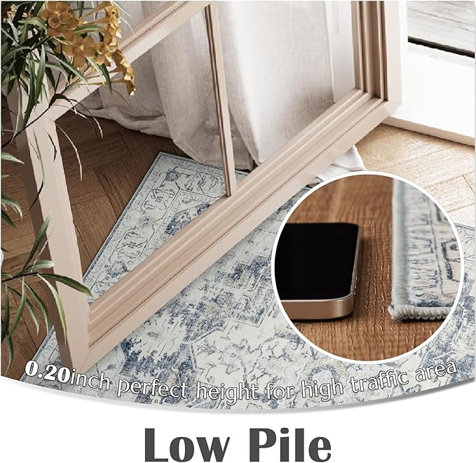 jinchan Kelda Area Rug 8x10 Washable Living Room Rug Vintage Soft Indoor Large Floor Cover Retro Distressed Mat Accent Lightweight Non-Slip Thin Carpet for Kitchen Bathroom Bedroom Grey