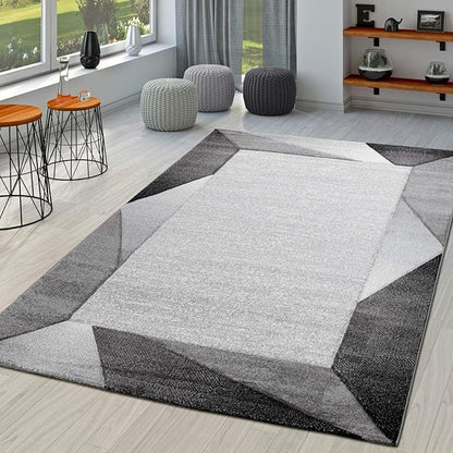 Paco Home Modern Area Rug Bordered with Geometric Pattern Grey Anthracite with Contour Cut, Size: 2'8" x 9'10"