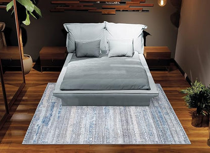 Bloom Rugs Washable Non-Slip 4' x 6' Rug - Gray/Blue/Blush Modern Abstract Area Rug for Living Room, Bedroom, Dining Room, and Kitchen - Exact Size: 4' x 6'