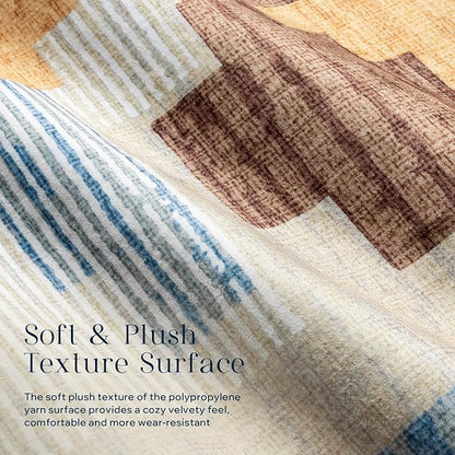 Phantoscope Washable Area Rug 5'x7' Non-Slip, Modern Neutral Boho Rugs for Living Room, Bedroom, Dining Room, Abstract Geometric Blocks Pattern, Low-Pile Foldable Floor Carpet, Warm Terracotta/Cream