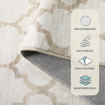 Lahome Moroccan Runner for Hallway - 2x4 Area Rug Washable Non-Slip Soft Bathroom Runner Ultra-Thin Small Kitchen Mat, Modern Print Distressed Floor Runners for Entryway Bedroom (Beige, 2'x4')