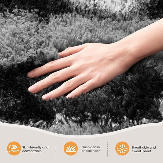 Zentavio Area Rugs for Living Room Large Rugs for Bedroom 6x9 Carpet Fluffy Fuzzy Soft Shag Aesthetic Plush High Pile Throw Rug for Nursery Kids Room Dorm Vertical Stripes Black White
