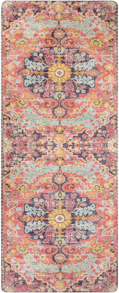 Lahome Bohemian Washable 2x5 Hot Pink Kitchen Runner Rug, Non Slip Bathroom Laundry Room Rug Runner, Floral Medallion Soft Carpet Runners for Entryway Hallway Foyer Decor