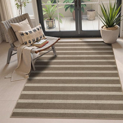 Lahome Striped Easy Jute Rug, 3x5 Outdoor Patio Porch Rug Washable Rugs for Entryway, Indoor Outdoor Living Room Carpets, Farmhouse Neutral Non Slip Carpet for Backyard Bedroom RV, Khaki