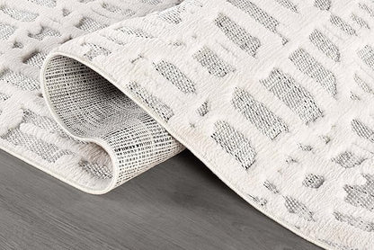 Beverly Rug Micro Loop Area Rug Gray/White 8x10 Abstract Modern Luxury Irregular Grid Durable Soft Indoor Rugs for Living Dining Room Office Stain Resistant Non Shedding Casual Indoor Carpet 8 x 10