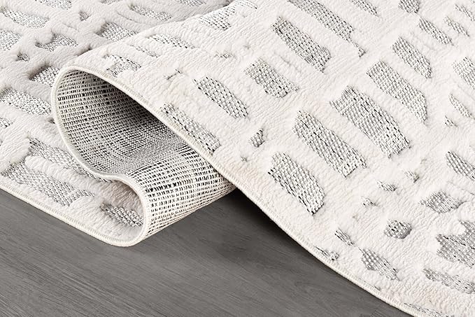 Beverly Rug Micro Loop Area Rug Gray/White 5x7 Abstract Modern Luxury Irregular Grid Durable Soft Indoor Rugs for Living Dining Room Office Stain Resistant Non Shedding Casual Indoor Carpet 5 x 7