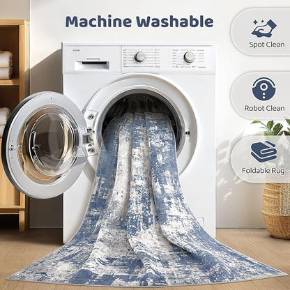 10x14 Area Rugs Living Room: Washable Large Abstract Modern Soft Rug Stain Resistant Indoor Floor Non Slip Accent Carpet for Bedroom Nursery Playroom Office Dining Room Dorm Home House- Navy Grey