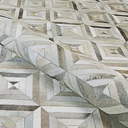 Premium Diamond Patterned Leather Area Rug - 3X5 ft - Grey - Luxury Non Slip Floor Accent for Dining Room, Living Room, Entryway, Elegant Collection Indoor Carpet