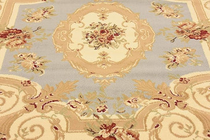 Unique Loom Versailles Collection Traditional Classic Floral Motif Area Rug (6' 0 x 6' 0 Square, Slate Blue/ Ivory)