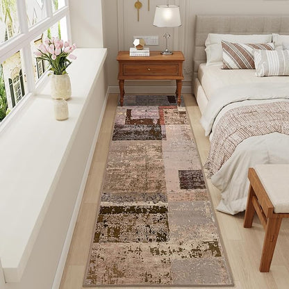 LOCHAS Washable Runner Rugs for Hallway, 2x8 Non Sip Soft Rug for Bedroom Entryway Kitchen Laundry Room, Long Abstract Carpet for Indoor Floor Bedside, Geometric Vintage Home Decor, Pet & kid Friendly
