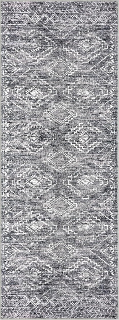 KILOCOCO Hallway Runner Rug 3'x8' Runners for Hallways Washable Runner Rug Non Slip Rubber Backed Low-Pile Runners for Bedroom Kitchen Living Room Laundry Room Boho Rugs, Grey