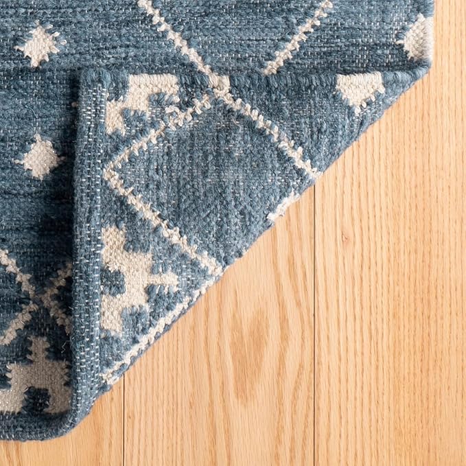 Dash & Albert Kota Indigo Handwoven Wool Rug, 7.5 X 9.5 Feet, Blue Geometric Pattern