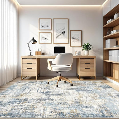 8x10 Area Rugs Washable Rug: Living Room Large Abstract Modern Soft Stain Resistant Indoor Floor Non Slip Accent Carpet for Bedroom Nursery Playroom Office Dining Room Dorm Home House- Blue