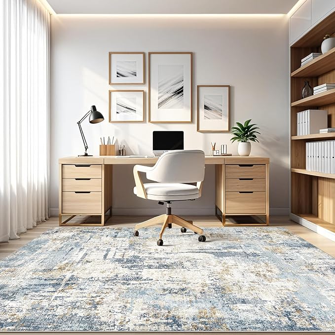 10x14 Area Rugs Living Room: Washable Large Abstract Modern Soft Rug Stain Resistant Indoor Floor Non Slip Accent Carpet for Bedroom Nursery Playroom Office Dining Room Dorm Home House- Light Blue