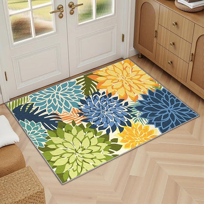 2x3 Colorful Washable Small Rug Tropical Botanical Modern Floral Indoor Chenille Door Mat Carpet Non Slip for Patio, Entry Way, Entrance, Porch, Green