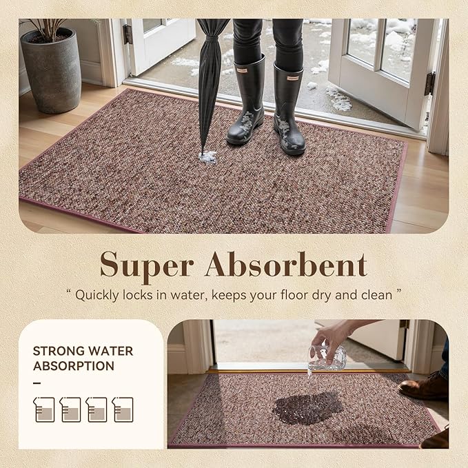 MontVoo Door Mat Indoor Entrance Doormat, Absorbent Durable Rubber Non Slip Front Door Mat for Inside Entry Entryway Dirt Trapper Welcome Mat, Red 24''x36''