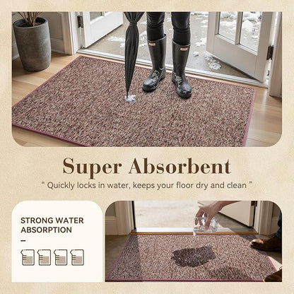 MontVoo Door Mat Indoor Entrance Doormat, Absorbent Durable Rubber Non Slip Front Door Mat for Inside Entry Entryway Dirt Trapper Welcome Mat, Red 17''x30''