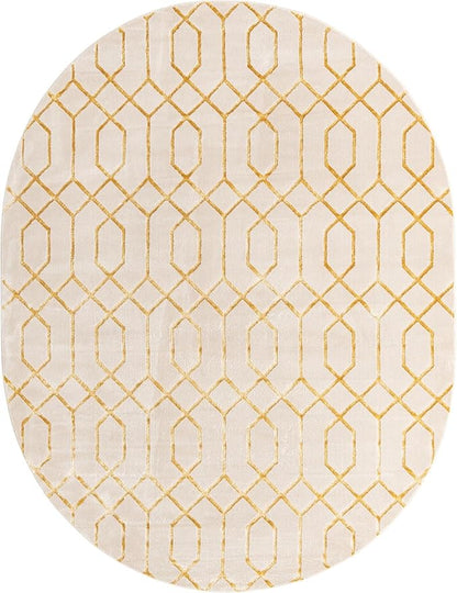 Unique Loom Glam Collection Area Rug - Trellis (7' 10" x 10' Oval, White Gold/ Gold)