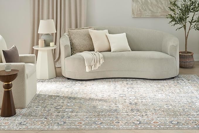 Nourison Home Astra Machine Washable Gold Grey 7'10" x 10' Area Rug - Easy Clean, Non Shedding, Bed Room, Living Room, Dining Room, Kitchen (8' x 10')
