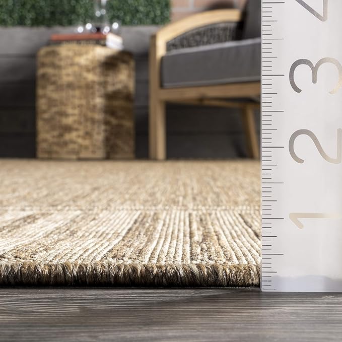Nuloom Asha Light Brown/Ivory, 6'7" x 9', Casual, Striped Border, Soft and Cozy, High Traffic, Stain Resistant, Easy Clean, Durable Area Rug for Indoor/Outdoor Patio, Deck, Porch, Garden, Courtyard