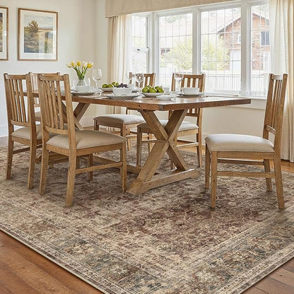 8x10 Washable Area Rug for Living Room Bedroom Rust Vintage Distressed Rustic Large Carpet Non-Slip Low Pile Lightweight Vacuumable Soft Throw Rug for Indoor Dining Room