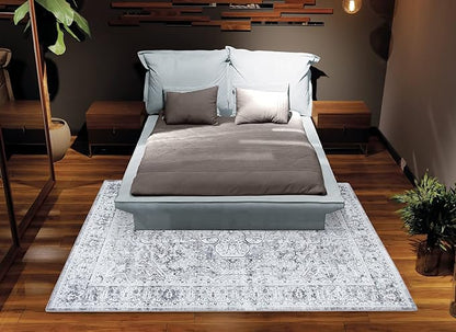Bloom Rugs Washable Non-Slip 9' x 12' Rug - Gray/Charcoal Traditional Medallion Area Rug for Living Room, Bedroom, Dining Room, and Kitchen - Exact Size: 9' x 12'