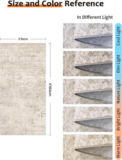 Art&Tuft Non-Slip Runner Rug - 3x6 Runner Rug Washable Low-Pile Rugs Runners, Soft Distressed Carpet Runner for Bedroom Bathroom Kitchen Laundry Living Room, Beige
