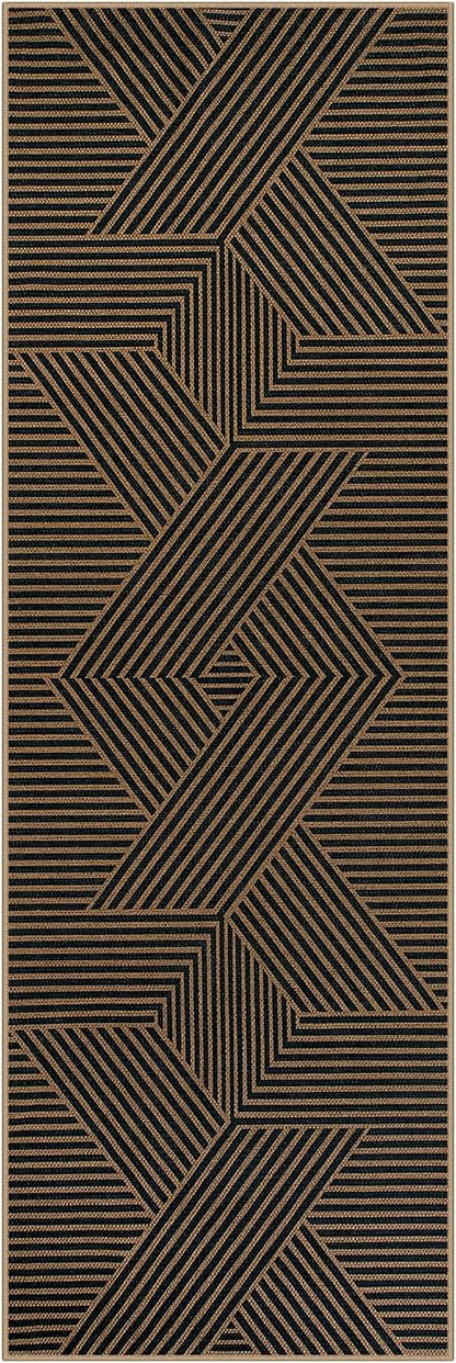 Lahome Modern Geometric Runner Rug, 2x6 Washable Rug Runners for Hallways Non Slip, Black Outdoor Carpet with Rubber Backing, Farmhouse Non Shedding Kitchen Mats for Floor Entryway