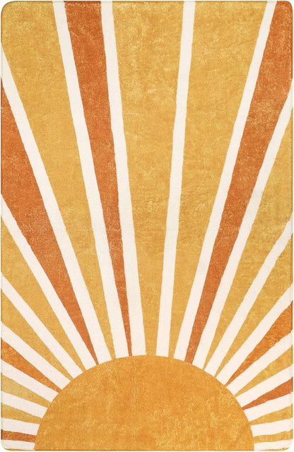 Lahome Boho Area Rug: 4'x6' Machine Washable & Non-Slip with Rainbow Sun Print for Living Room, Bedroom, Nursery, Entryway, Dining Room & Office Decor