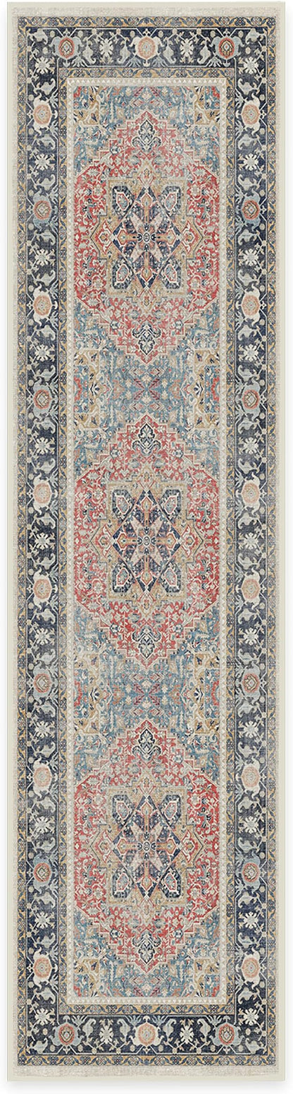 RUGGABLE Washable Vintage Runner Rug – Kamran Cayenne Red 2.5x10, Stain-Resistant, Non-Slip Hallway Runner – Machine Washable Rug for Hallway, Entryway, Living Room & Kitchen – with Standard Pad