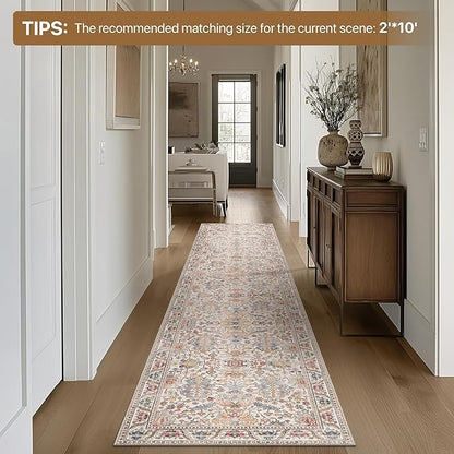 Bavni Area Rug 3x5, Non-Slip Washable Rugs for Living Room Office, Boho Distressed Printed Rug, Low Pile Foldable Decorative Carpet for Bedroom Kitchen Office, Retro Multi