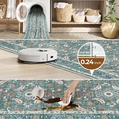 WITSHOCK Living Room Area Rugs 8x10: Soft Non-Slip Backing Washable Rugs Vintage Large Carpet for Bedroom Office Dining Room Kitchen Stain Resistant Home Decor Rug