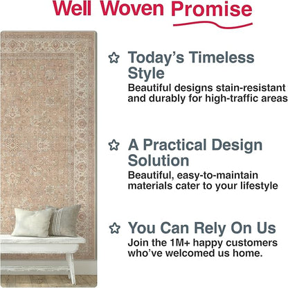 Well Woven Asha Rome Beige Cream 7'7" x 9'10" Area Rug - Oriental Floral Pattern, Easy Clean, Floor-Friendly Backing - for Living Room, Bedroom, and Dining Room