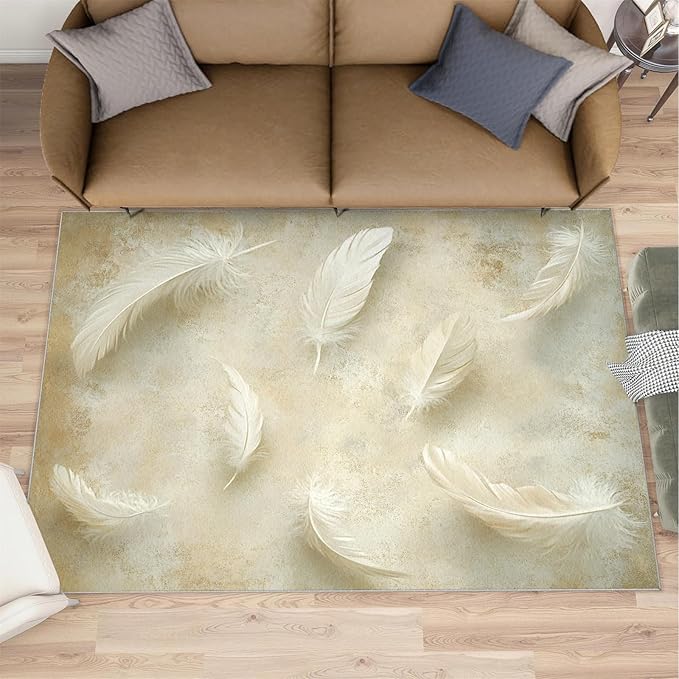 3x4 Feathers Rugs for Entryway - Minimalist Feathers Kids Bedroom Rug, Natural Still Life Mudroom Rug Soft for Coffee Shop Living Room Under Table Game Room