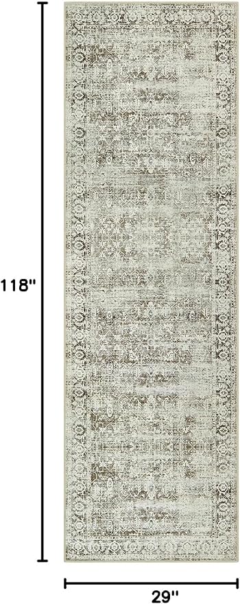 Morebes Vintage Extra Long Runner Rugs for Hallways 10 ft, Washable 2x10 Runner Rug for Kicthen Non Slip, Soft Distressed Non-Shedding Throw Carpet for Entryway Living Room, Brown