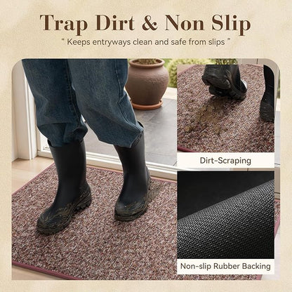 MontVoo Door Mat Indoor Entrance Doormat, Absorbent Durable Rubber Non Slip Front Door Mat for Inside Entry Entryway Dirt Trapper Welcome Mat, Red 24''x36''