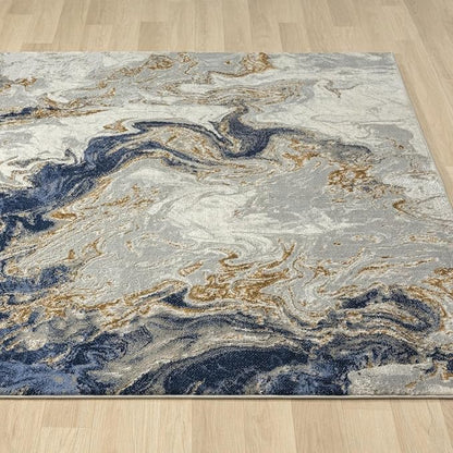 LUXE WEAVERS Marble Collection Blue Area Rug 6x9 Modern Abstract Swirl Design Non-Shedding Carpet