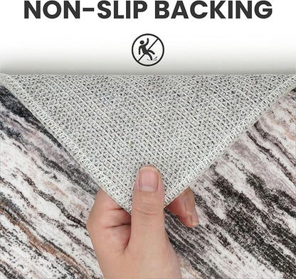2x6 Modern Abstract Runner Rug for Hallways, Grey Brown Super Soft Hallway Decor Kitchen Rugs with Non-Slip, Non-Shedding Washable Runners for Entryway Bedroom Indoor