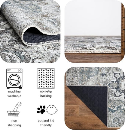 Keen Home Design 6x9 Rug - Machine Washable Area Rug with Non-Slip Backing, Ideal for Living Room, Dining Room, Bedroom - Vintage, Easy Clean, Durable, Low Pile - (6' x 9')