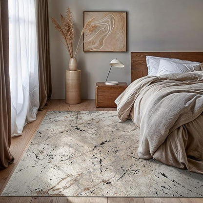 Rugshop Drifted Marble Abstract Area Rug Durable, Kid & Pet Friendly Gray, Ivory, Neutral Tones 5' x 7' Great for Living Rooms, Home Offices, or Breakfast Nooks